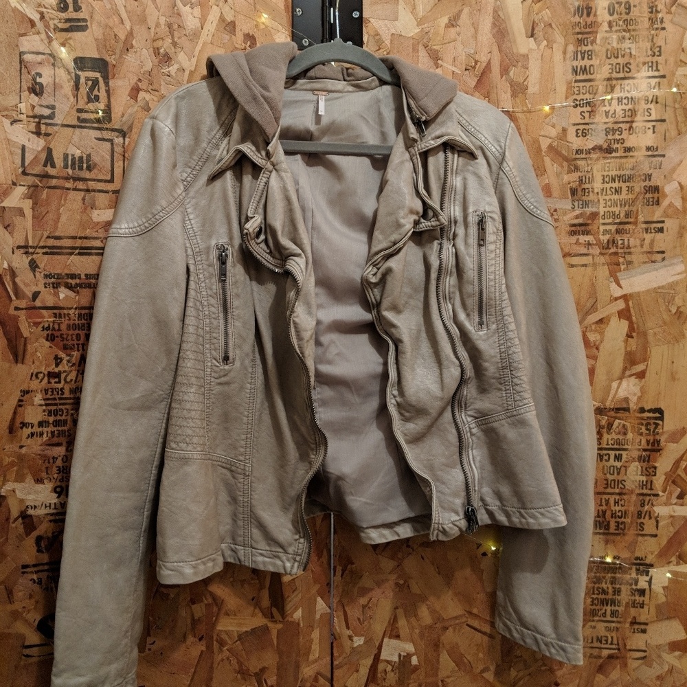 Free People Leather Hooded Jacket
